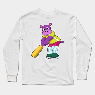 Hippo at Cricket with Cricket bat Long Sleeve T-Shirt